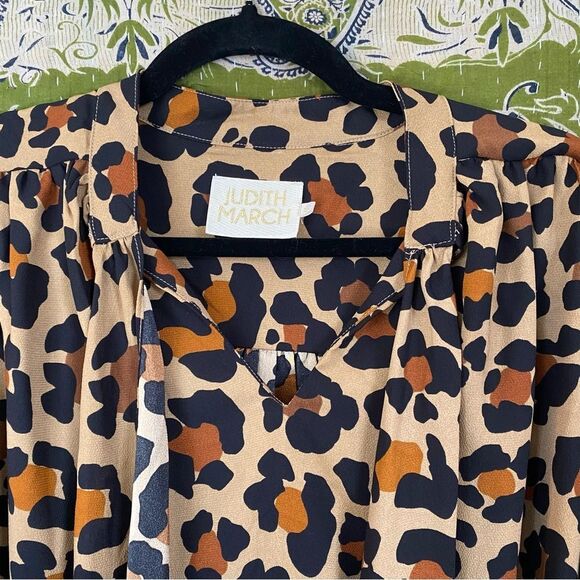 Judith March Anthropologie Leopard Print Neck Tie Blouse Size Small - Picture 2 of 13